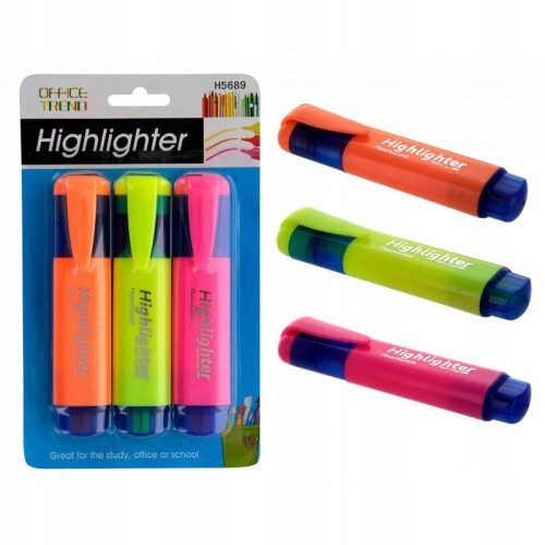 ZESTAW ZAKREŚLACZY 3 KOLORY DO SZKOŁY BIURA