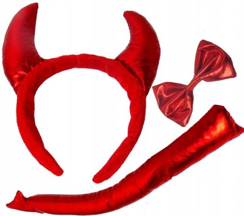 STRÓJ DIABŁA DIABLICY SATYNOWY ROGI DIABŁA MUSZKA OGON