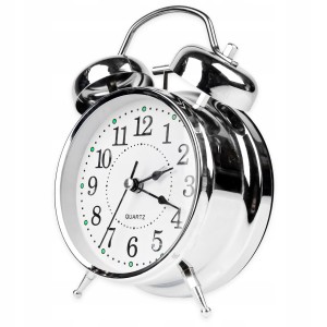 BUDZIK KLASYCZNY DUŻY WYRAŹNY GŁOŚNY SREBRNY