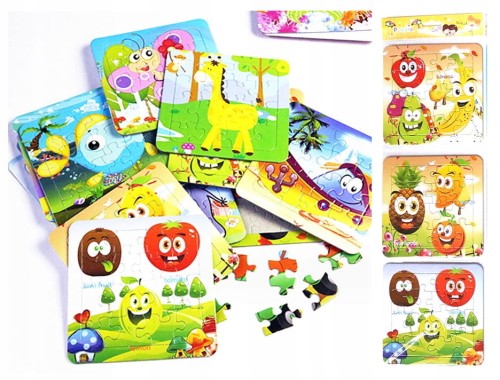 PUZZLE DLA DZIECKA DREWNIANE 9 ELEMENTÓW MIX WZÓR