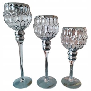 ZESTAW ŚWIECZNIKÓW WYSOKICH SREBRNYCH GLAMOUR 3 SZT