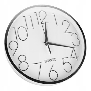 ZEGAR ŚCIENNY OKRĄGŁY SREBRNY DO POKOJU SALONU