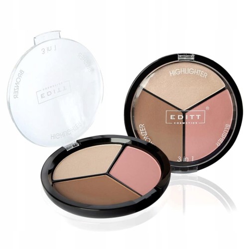 Zestaw do konturowania twarzy 3w1 - Rozświetlacz, Bronzer, Róż
