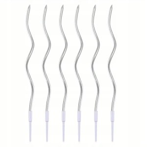 Świeczki urodzinowe długie faliste do tortów na urodziny 6 szt srebrne