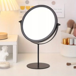 Lusterko kosmetyczne czarne okrągłe stojące do toaletki dla kobiety
