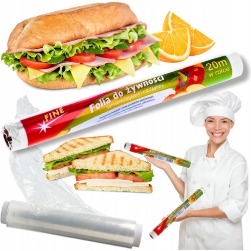 Folia spożywcza przezroczysta folia stretch do żywności kuchenna 20m