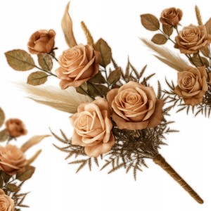 Bukiet sztucznych kwiatów dekoracyjny z różami i trawami 70 cm PIANKOWY