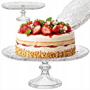 Szklana patera na nodze na ciasto ciasteczka dekoracyjna piękna kryształowa