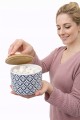 Pojemnik ceramiczny z bambusową pokrywką uniwersalny do kuchni łazienki0,75