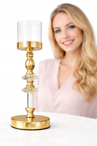 Świecznik dekoracyjny złoty glamour ze szkłem 41 cm