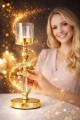 Świecznik dekoracyjny złoty glamour ze szkłem 41 cm