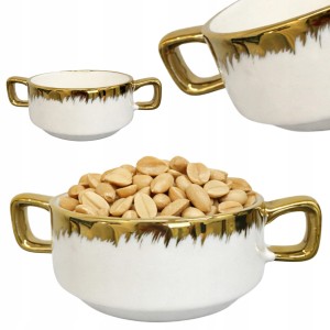Miseczka ceramiczna na przekąski dipy w paski ze złotym paskiem 270 ml