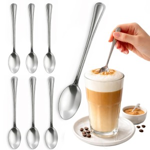 Łyżeczki do latte drinków koktajli srebrne długie eleganckie komplet 6 szt