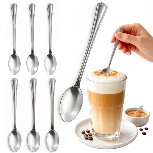 Łyżeczki do latte drinków koktajli srebrne długie eleganckie komplet 6 szt
