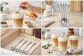 Łyżeczki do latte drinków koktajli srebrne długie eleganckie komplet 6 szt