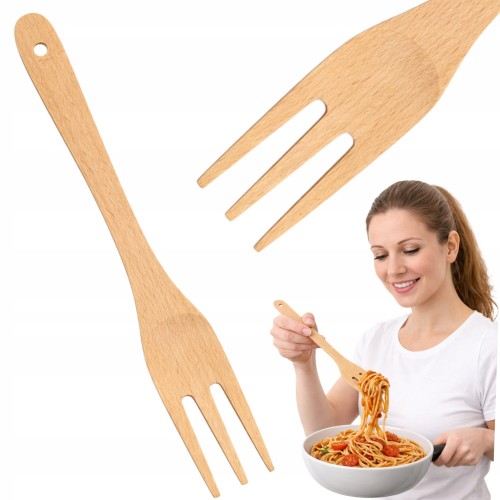 Widelec drewniany kuchenny do makaronu i potraw 28 cm