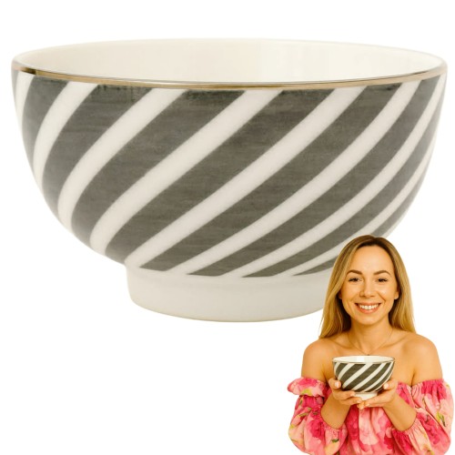 Miseczka ceramiczna na przekąski dipy w paski ze złotym paskiem 300 ml