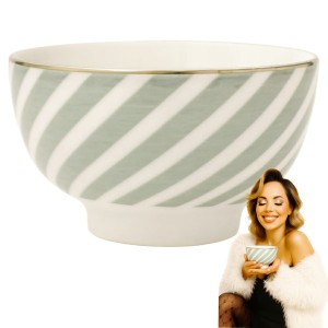 Miseczka ceramiczna na przekąski dipy w paski ze złotym paskiem 300 ml