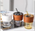 Szklany kubek ze słomką na lemoniadę sok wodę 300 ml DO SAMOCHODU