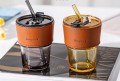 Szklany kubek ze słomką na lemoniadę sok wodę 300 ml DO SAMOCHODU