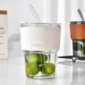 Szklany kubek ze słomką na lemoniadę sok wodę 300 ml DO SAMOCHODU
