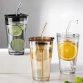 Szklany kubek ze słomką na lemoniadę sok wodę 450 ml DO SAMOCHODU