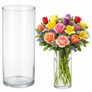 Wazon szklany wysoki cylinder na bukiet róże piwonie 19,5 cm
