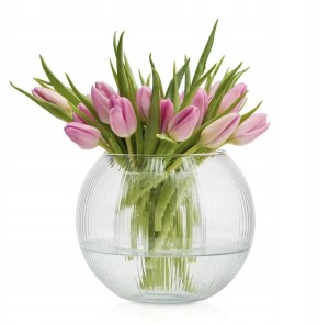 Szklana kula wazon ozdobny dekoracyjny ryflowany na kwiaty cięte na rybki