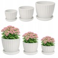 Zestaw 3 Doniczek Ceramicznych z Podstawką Białe Nowoczesne