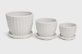 Zestaw 3 Doniczek Ceramicznych z Podstawką Białe Nowoczesne