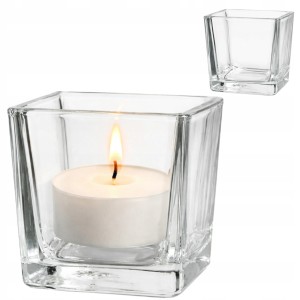 Szklany świecznik kwadrat 6x6 cm lampion na tealight grube szkło