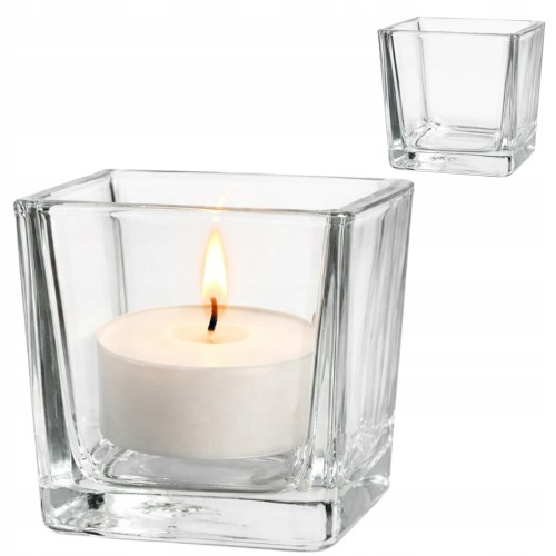 Szklany świecznik kwadrat 6x6 cm lampion na tealight grube szkło