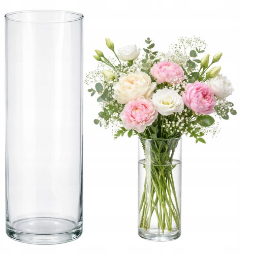 Wazon szklany wysoki cylinder na bukiet róże piwonie 25 cm