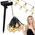 Lampki solarne ogrodowe girlanda 20 LED 4,82 m kule ciepłe białe