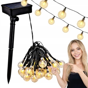 Lampki solarne ogrodowe girlanda 20 LED 4,82 m kule ciepłe białe