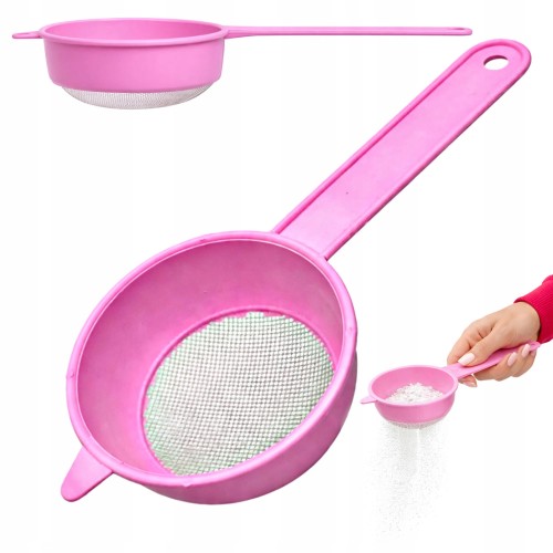 Sitko kuchenne 8 cm do mąki cukru przesiewacz PLASTIKOWE z rączką MIX KOLOR