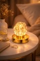 Lampka LED kryształowa USB złota dekoracyjna nocna skała ciepłe światło