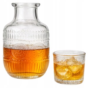 Karafka szklana ze szklanką ozdobna do whisky wody soku elegancka retro 1l