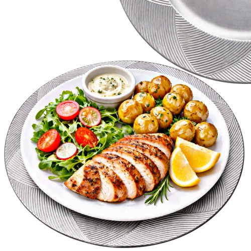 Podtalerz dekoracyjny srebrny plastik glamour premium fi.33 cm