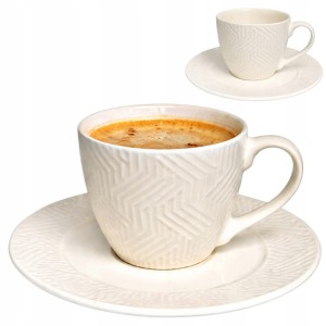 Filiżanka ze spodkiem ceramiczna do kawy herbaty elegancka 200 ml MRY3958