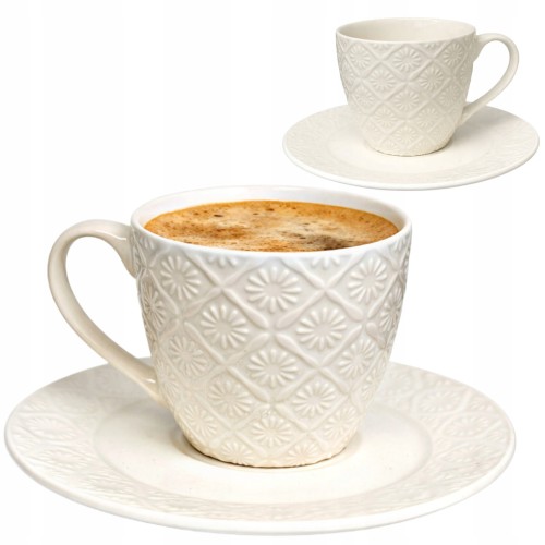 Filiżanka ze spodkiem ceramiczna do kawy herbaty elegancka 200 ml MRY3961