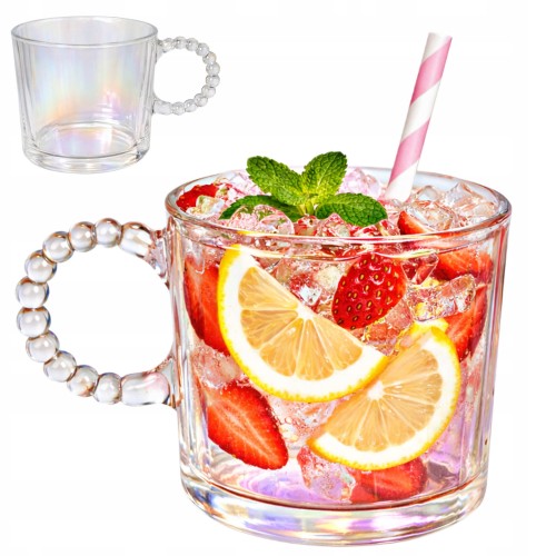 Szklanka kubek szklany 260ml z uchem retro do kawy herbaty lemoniady
