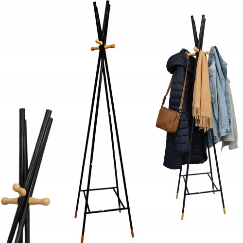 Wieszak stojący na ubrania loft metalowy czarny do przedpokoju 170 cm