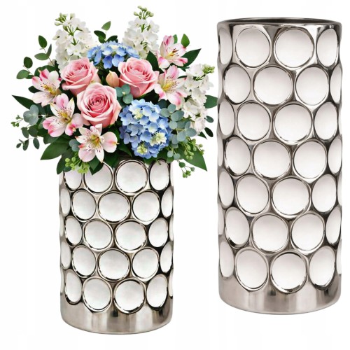 Wazon ceramiczny dekoracyjny glamour srebrny metalowy nowoczesny