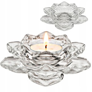 Świecznik szklany rozeta kwiat lotosu na tealight dekoracyjny kryształowy