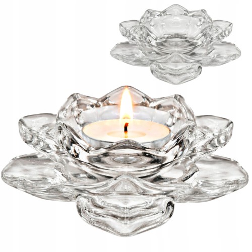 Świecznik szklany rozeta kwiat lotosu na tealight dekoracyjny kryształowy
