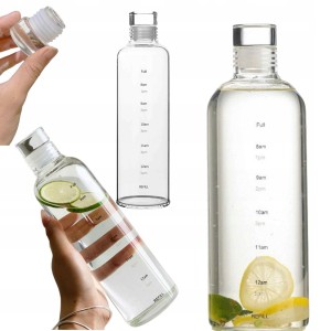 Szklana butelka na wodę motywacyjna z podziałką ze szczelnym korkiem 500ml