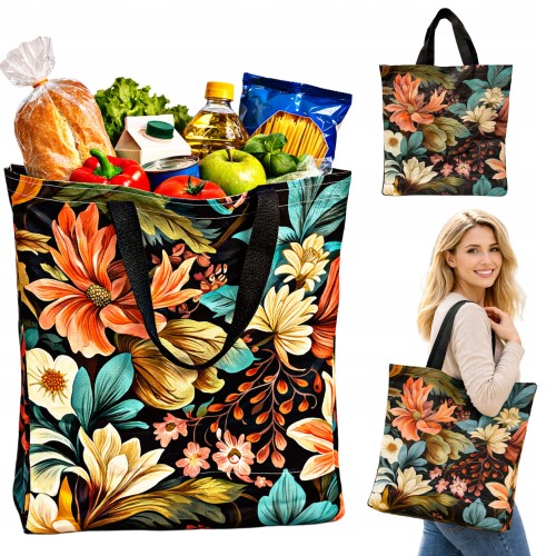 Torba na zakupy wielorazowa duża shopper bag kwiaty 43 cm