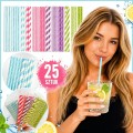 Słomki papierowe kolorowe do napojów drinków eko mix wzorów 25 szt