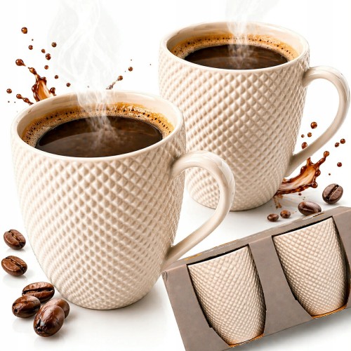Zestaw kubków ceramicznych 300 ml białe eleganckie do kawy herbaty x2